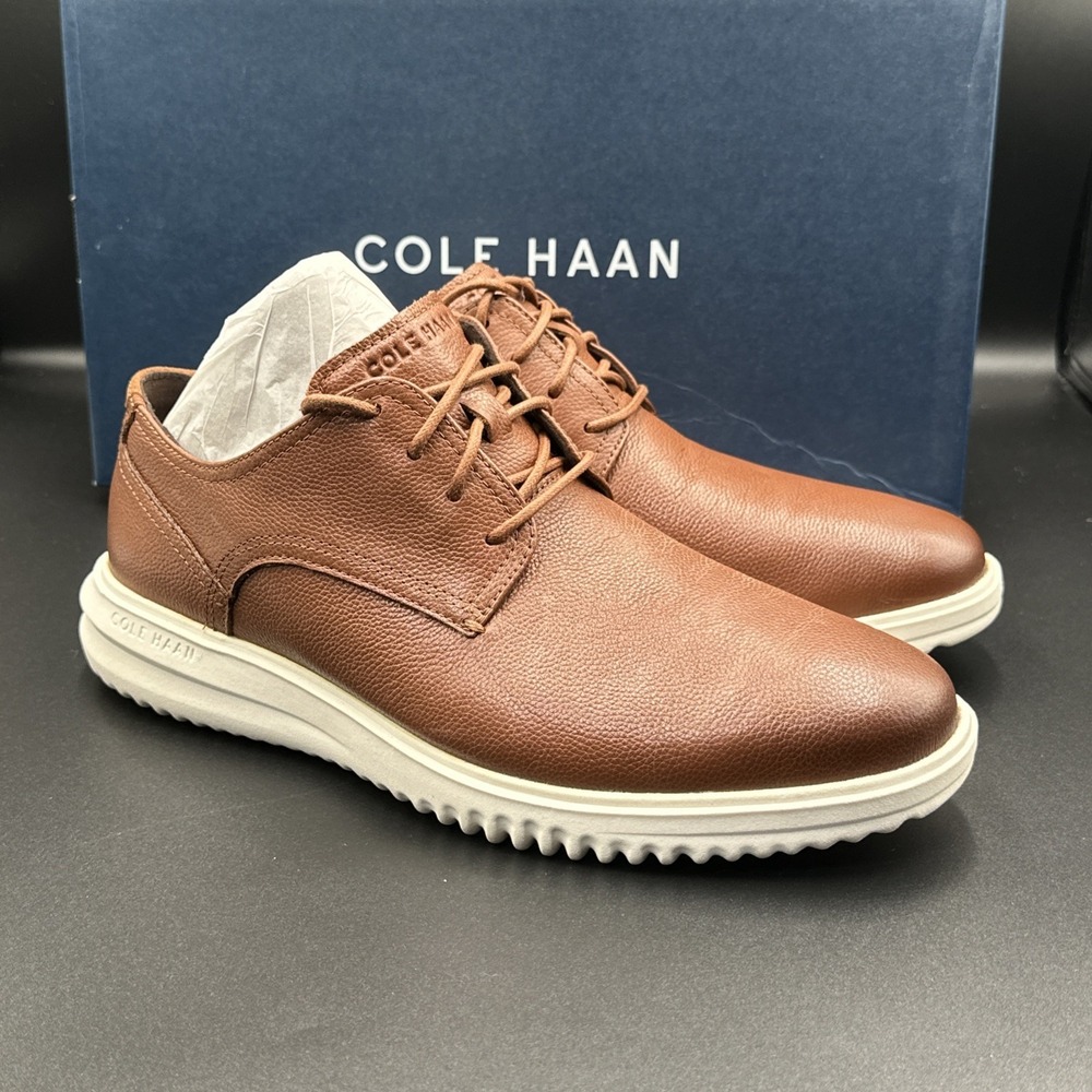 Cole Haan Grand Plain Toe Oxford C36935 British Tan Tumbled Leather Men's Sz 8.5